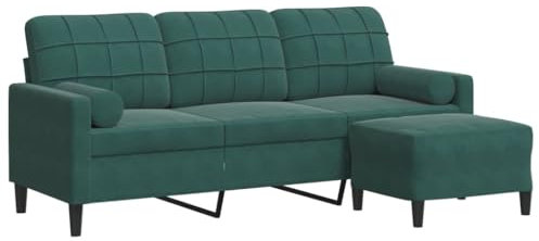 vidaXL Sofa 3-Sitzer, Couch mit Fußhocker Armlehnen Metallgestell, Polstersofa für Wohnzimmer, Loungesofa Sitzmöbel, Modern, Dunkelgrün Samt