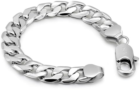 Dankadi Pulsera Cubana Masiva Grande 10MM 12MM en Plata 925 para Hombre, Cadena de Eslabón Gruesa de 18-25 cm con Cierre Dragón, Eslabón Dorado, Estilo Punk Hip Pop de Miami, Joyería de Regalo, 8