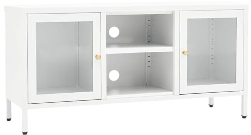 Wenjingqi-336059 TV-Schrank, Stahl und Glas, Weiß, 105 x 35 x 52 cm