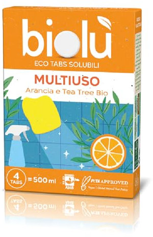 BIOLU ECO TABS - DETERGENTE MULTIUSO SPRAY ARANCIA e TEA TREE - Detersivo Ecologico Plastic Free 4 Tabs cod. BTAMU12