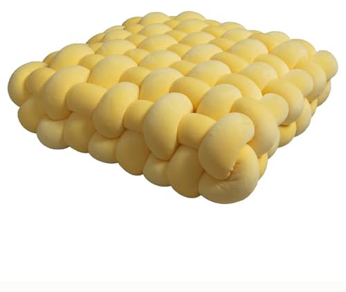 PromCaeruyn Knotenkissen Quadratisches Knotenkissen Kuschelkissen Dekokissen für Büro Schlafzimmer Wohnzimmer Wohnheim Auto Knoten Handgemachtes Kissen Bodenkissen(Yellow,30 * 33 * 12cm)