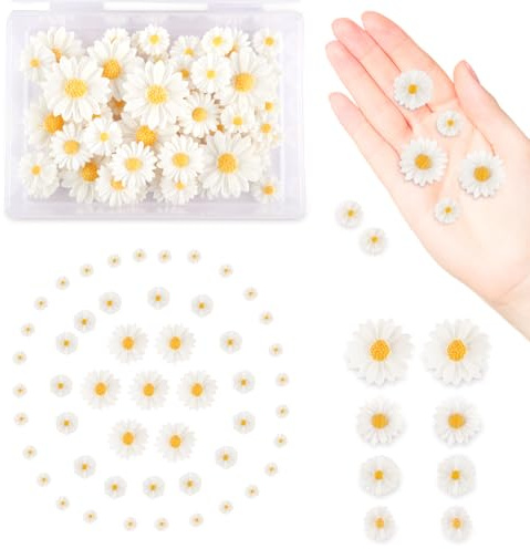 100 Stück Gänseblümchen Deko, Gänseblümchen Aus Harz Tortendeko Blumen | Weiße Streudeko Blumen mit Aufbewahrungsbox für DIY-Basteleien, Party und Heimdekoration