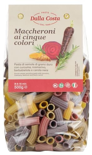 Dalla Costa Maccheroni 5 Färger Med Gurkmeja, Rosmarin, Rödbeta Och Svart Morot, Spara Förpackning 12x500g
