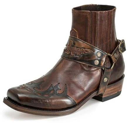 Dcbdx Western Cowboystiefel Herren Buckle Motorradstiefel Quadratische Zehen Stiefeletten Chelsea Stiefel,Dark Coffee,43 EU
