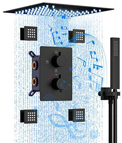 Luxury Black 12 inch Concealed static Shower System with Body Jets Modern Bathroom Rain Mixer Shower Combo Set