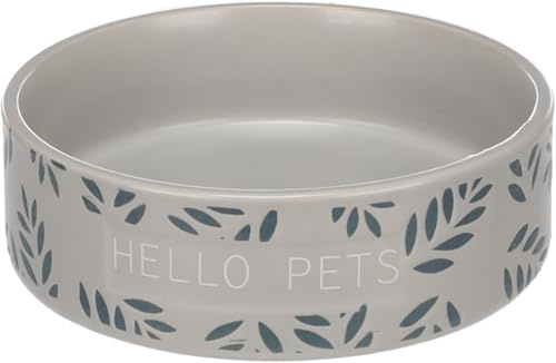 Flamingo Gamelle Leafs Rond Gris pour Lapin - 13x4cm 330ml - Nourriture et Eau, Antidérapante et Facile à Nettoyer