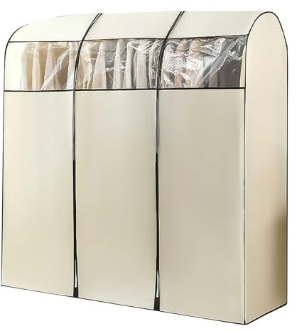 LIKANGLONGJU Beige Kleiderständer Abdeckung aus Vliesstoff, Kleiderhülle für den Kleiderschrank mit Reißverschluss, Transparentem Fenster(180x50x180cm/71x20x71in)
