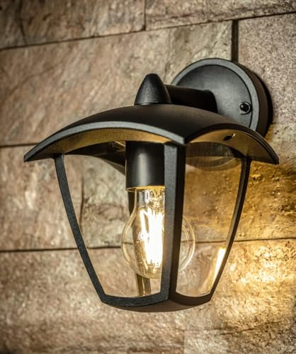 CGC Black Outdoor Outside Lights Traditional Contemporary Waterproof Lampholder Weatherproof Porch Patio Door Wall Terrace Garden (Downlight with Natural White Bulb)