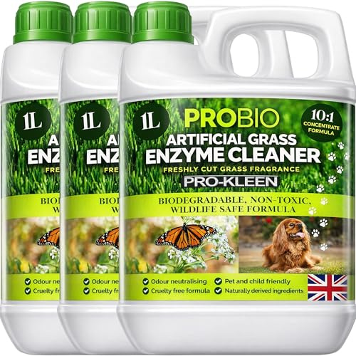 Pro-Kleen ProBio Artificial Grass Cleaner Probiotic Based Deodoriser Odour Eliminator 3 x 1L Non-Toxic Cruelty-free Pet Friendly. Fresh Cut Grass fragrance. Naturally derived Probiotic Cleaning