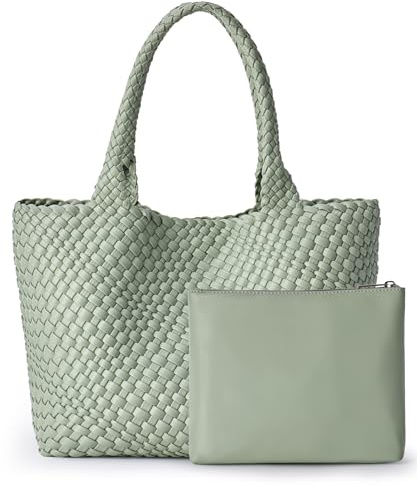 JOTOFIT Woven Tote Bag for Women, Fashion Top Handle Shoulder Bag Soft Vegan Leather Large Woven Purse Handbag