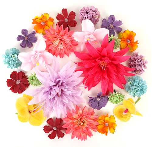 LARDUX 24 PCS Artificial Flower Heads-Craft Fake flower Decoration Mini Silk colourful Flower Heads Bulk Mix for DIY Wedding Party Hair Accessory Scrapbooking Home Decor
