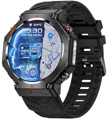 GPS Montre Connectée Assistant vocal AI Appels Bluetooth Grande Cadran Homme Femme de Sport étanche 3ATM multi activités Podomètre 12 jours d'autonomie Moniteur Fréquence suivi de la Pression