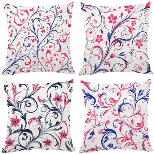 Fodere Cuscini da Esterno Impermeabili, Astratto Federe Cuscini Divano 70x70 Quadrate Set di 4, Doppia Faccia Stampa Lino Cushion Covers Viola Cerniera Invisibile per Room Decor, Regalo Donna Z-968