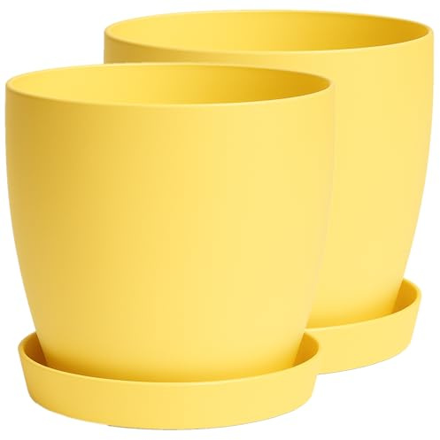 Home Garden Ornaments Plant Pots Indoor, Set of 2 with Saucers,6 Pastel Colours, Indoor Plant Pot, 8 Sizes (Yellow, 20cm / 7.9 inch)