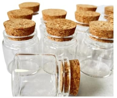 SYLALE 12 Botellas de Vidrio Transparente de 50 ml con tapón de Corcho, de 33 × 47 × 50 mm, for almacenar Especias, Manualidades, aceites Esenciales y frascos Decorativos.