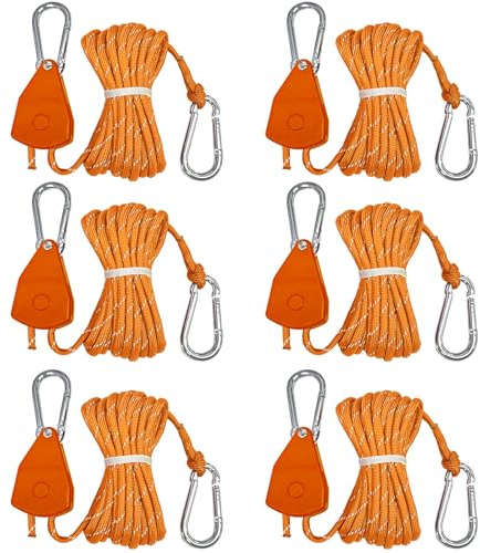 KOKKOYA 15ft Rope Ratchet Tie Downs Reflective Paracord Rollers 1/8in 6 Pcs