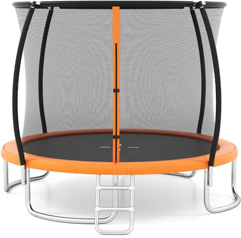COSTWAY Ø244 cm/305 cm/366 cm Trampolin Outdoor mit Leiter, Gartentrampolin rund mit Sicherheitsnetz, Randabdeckung & Metallrahmen, Kindertrampolin Komplett Set für Kinder & Erwachsene