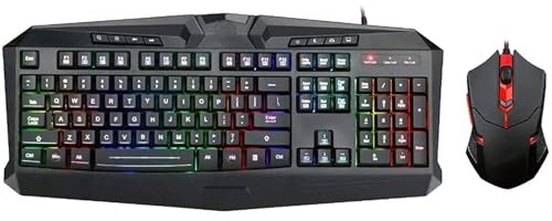 SHRGOMPIT Backlit Wired Gaming Keyboard and Mouse Combo, Illuminated Cable Game Support Waterproof
