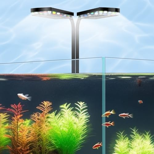Clip auf Full Spectrum Aquarium Licht, Doppelköpfe,Aquarium LED Licht 3 Modes Timer Fisch Tank Licht, 10 einstellbare Helligkeit mit 3 gemischten Farben für tropische Fische, Koralle, Wasserpflanzenwa