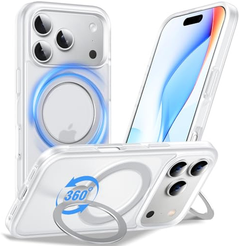 Anqrp 360° All-in-ONE Stand Case for iPhone 17 Pro Case with Rotatable Magnetic Kickstand Ring Holder, Compatible with Mag-Safe, MIL-Grade Shockproof iPhone 17 Pro Phone Case Cover, Mist Matte Clear