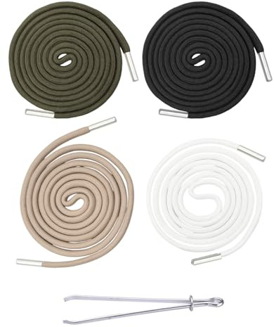 HUVZOR Corda di Ricambio in Cotone da 140cm,4 pezzi di Cordoncini di Ricambio con Coulisse e Attrezzi per Infila,Cordone per Pantaloni della Tuta,Pantaloncini,Giacche