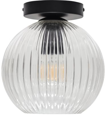 Betchley - Clear Ribbed Glass Globe Black Ceiling Light Fitting