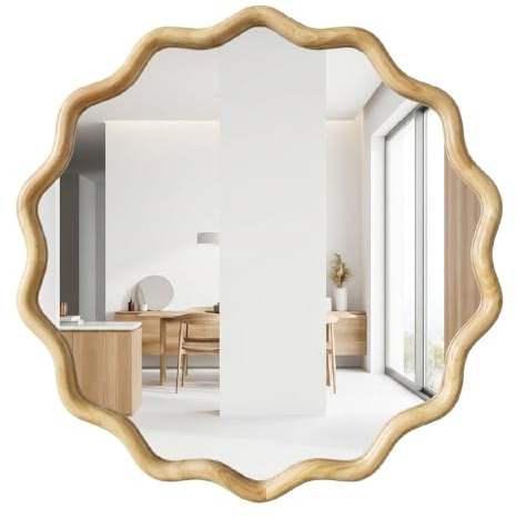 Memory Island Scalloped Edge Pine Wood Mirror 28inch