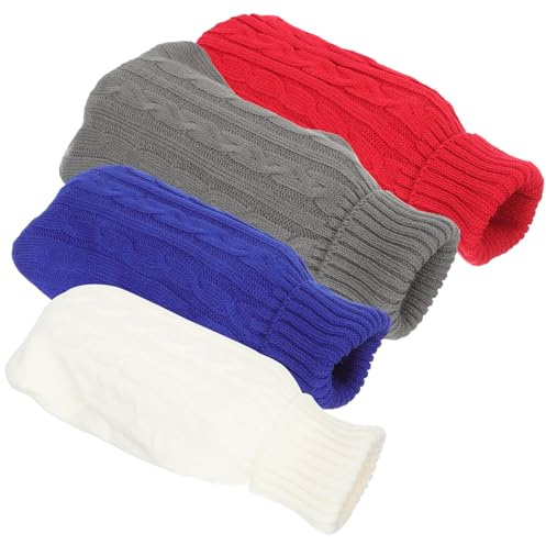 VICASKY 4 Stück Wärmflaschen Strickbezug 2000ml Wärmflasche Hülle Strickhülle Abnehmbar Winter Zubehör Weiß Rot Blau Dunkelgrau