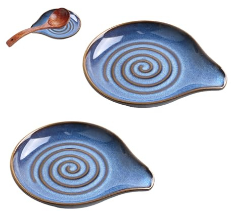 Luckwaii Löffelablage Keramik mit Spiralmuster,2 Stück Porzellan Stehende