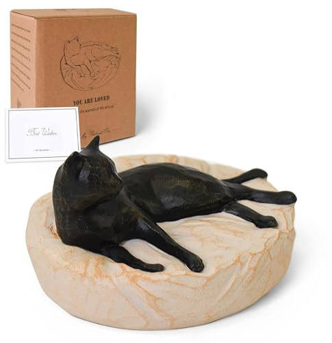 Cuayaes Schwarze Katzenfigur Katzen Deko Geschenke für Katzenliebhaber | Harz Erinnerung Katze Gedenkstein für Frau Männer Tierliebhaber für Schlafzimmer, Wohnzimmer, Regal, Schreibtisch, Büro Deko