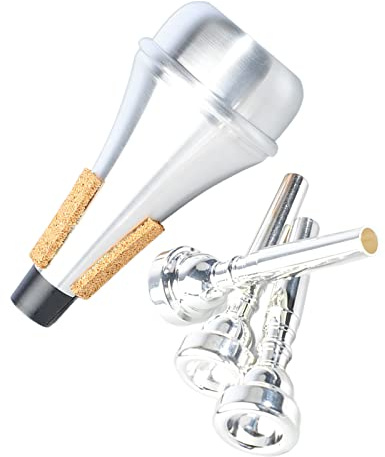 Drfeify Ensemble d'embouts de Trompette en Liège plaqué Argent, Silencieux d'entraînement de Trompette 3C 5C 7C pour Musiciens