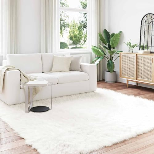 Tonture Tapis en Fausse Peau de Mouton Blanc 200 x 200 cm Polyester Doux et Moelleux pour Salon Chambre décoration intérieure Moderne et Confortable