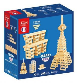 cavernedesjouets Baril 200 planchettes Bois Massif tecap 3XL 3 Tailles - livret idees Inclus - Jeu Construction Enfant - Set Jouet Francais et Carte