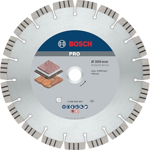 Bosch 1x Disque à tronçonnage diamant PRO Stone, alésage 25,4 mm | pour Pierre tendre, Pierre dure, Ø 300 mm Professional Accessoire Scie circulaire sur table, Tronçonneuse thermique