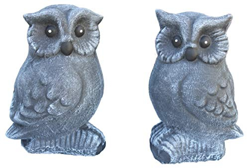 STEINFIGUREN SPICKER Steinfigur Eule 2er Set 121/1, 122/1, Gartenfigur Steinguss Tierfigur Basaltgrau
