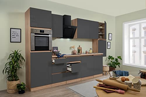Respekta Lorena Küchenzeile, Holzwerkstoff, Grau, 330 cm