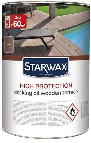STARWAX Saturateur Haute Protection pour Terrasses en Bois Teck - 5L | Nourrit protège et embellit terrasses en bois exotiques et autoclaves, résistance UV et intempéries, rendement 10 à 12m²/L