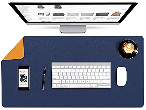 AtailorBird Mouse Pad Double Side Extended 800X400X2mm Waterproof PU Leather Protective Desk Mat Large Size Writing Mat Desk for Office Home - Blue&Yellow