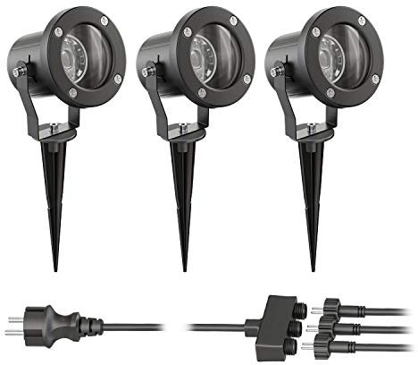 ledscom.de Gartenstrahler KUK mit Erdspieß für außen, Edelstahl, schwarz, 19,68W je 524lm 30° weiß 3er Set