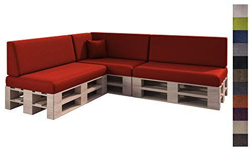 sunnypillow Palettenkissen für Palettenmöbel - 8er Set - Palettenauflage für Palettensofa für Haus, Garten - Palettenpolster mit abnehmbarem Bezug für Europaletten - Rückenkissen & Sitzkissen Rot
