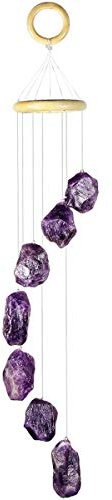 SUNYIK Handgefertigtes Windspiel aus natürlichen 7 Rohsteinen, für Garten, Heimdekoration, Fensterdekoration, Amethyst, 43,2 - 53,3 cm
