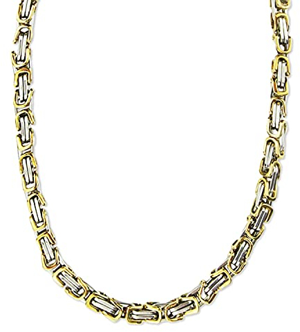 König Design 6 mm Königskette Armband Herrenkette Männer Kette Halskette Panzerkette, 70 cm Silber/Gold Edelstahl Ketten