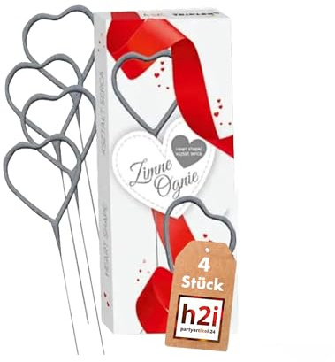 h2i Herz-Silber Wunderkerzen | 4 Stück | 18 cm | +/- 60 sek | Geburtstagskerzen Sprühkerze Spritzkerze Sternenspritzer Funkenzauber für Valentinstag Hochzeit Silvester Geburtstag | Kat F1