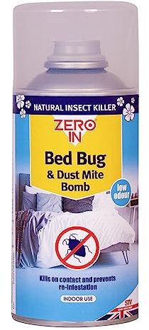 Zero In Bed Bug & Dust Mite Killer Bomb - 150 ml One-Shot Aerosol Rapid-Action Knockdown Insecticidal Bomb for Bed Bugs and Dust Mites. Prevents Allergies