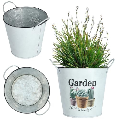 KADAX Maceta de metal, estilo retro, maceta para orquídeas, hierbas, geranios, macetero (16 cm, con asas)