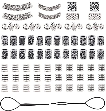 SUNNYCLUE 1 Beutel 69 Stück Wikinger Haar Perlen Norse Rohr Perlen Antik Silber Säule Perlen Für Haar Flecht Armband Anhänger Halskette DIY Schmuck Haarschmuck
