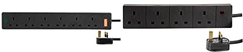 Pro Elec PL12987 6 Gang 10 m Extension Lead Surge Protector - Black & pro-elec 5 m 4 Gang Power Strip Extension Cord Mains Plug - Black