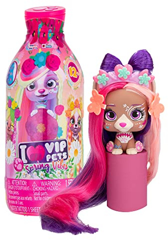 VIP Pets - Spring Vibes Serie - Enthält 1 VIP Pets Puppe, 9 Überraschungen, 6 Accessoires für Haarstyling | Mädchen & Kinder ab 3 Jahren