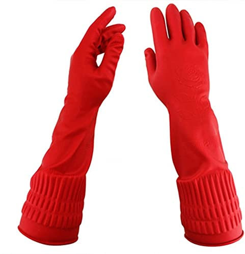 NIAN, 5 Pares de Guantes de látex de Rosa roja, Guantes para Lavar Platos de lavandería Gruesos extendidos Coreanos, 38CM Antideslizantes alargados