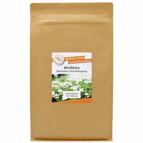 Gärtner's erste Wahl! Bobby-Seeds Weißklee Samen 2500 g für ca. 1250 m², Saatgut ohne Gentechnik für Gründüngung und Bodendecker, mehrjährig und winterhart, Keimfähigkeit geprüft